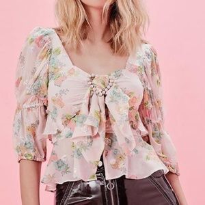For Love & Lemons Floral Sleeve Top